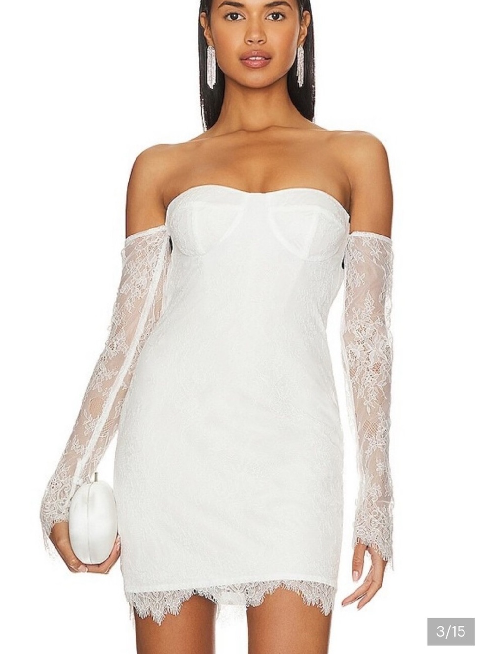 NEW Katie May Britt Bride Off the Shoulder Lace‎ Sleeve Mini Dress Large